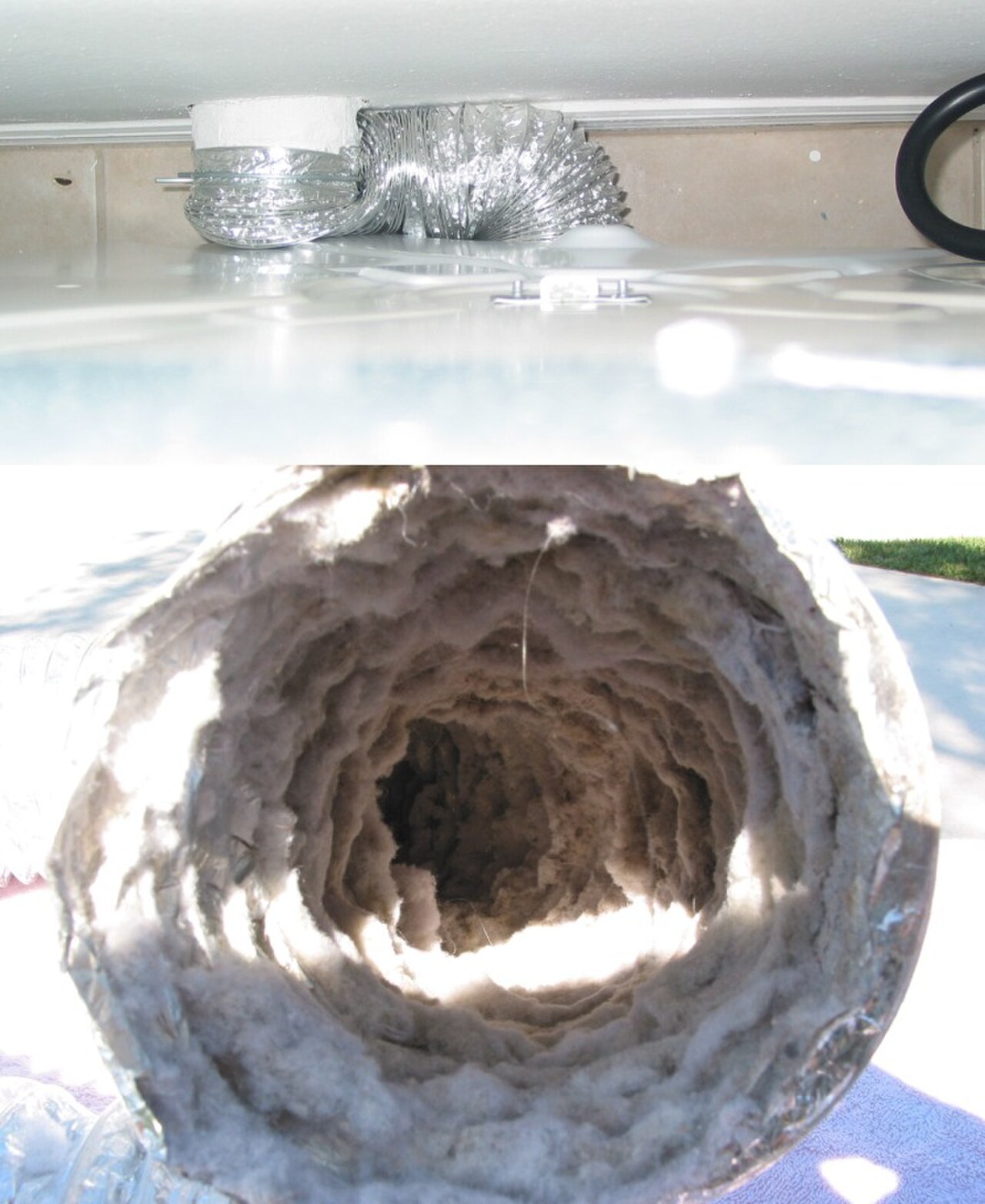 Kinked flexible dryer vent hose restricting airflow